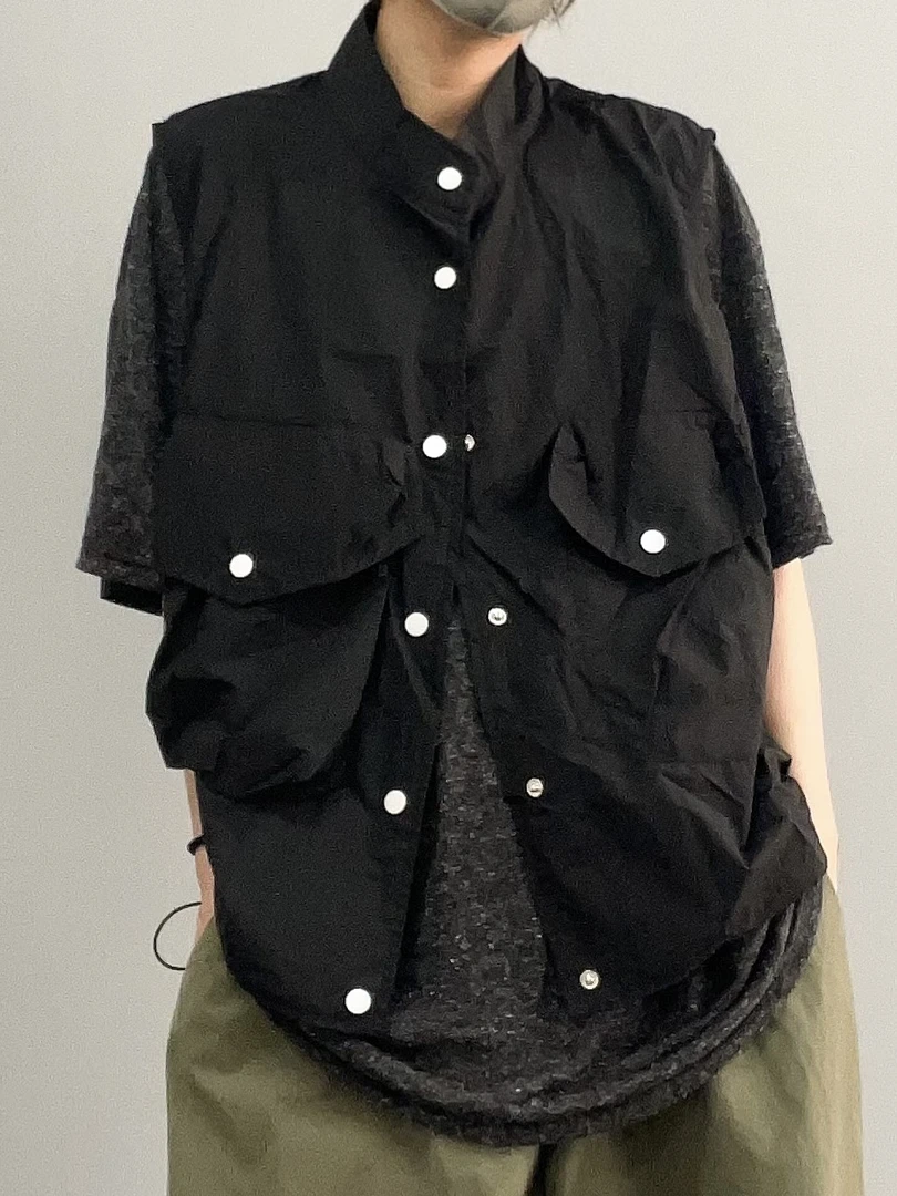 Z016 帅气复古工装马甲通勤穿搭宽松设计师百搭设计感立领