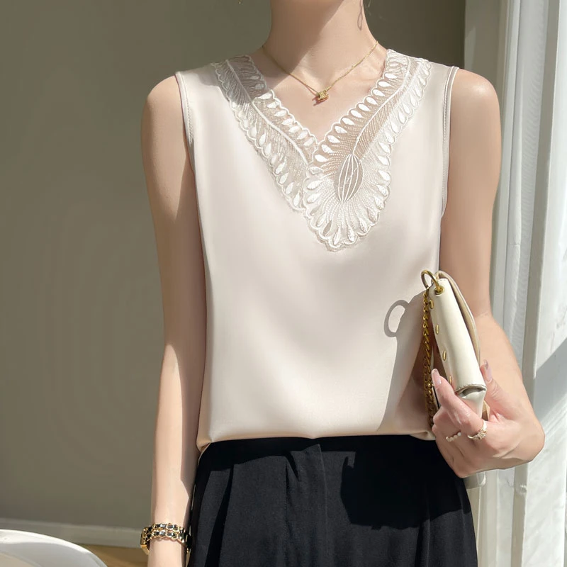 【现货宠粉】新款无袖吊带圆领背心女缎面打底夏季轻奢内搭气质上衣
