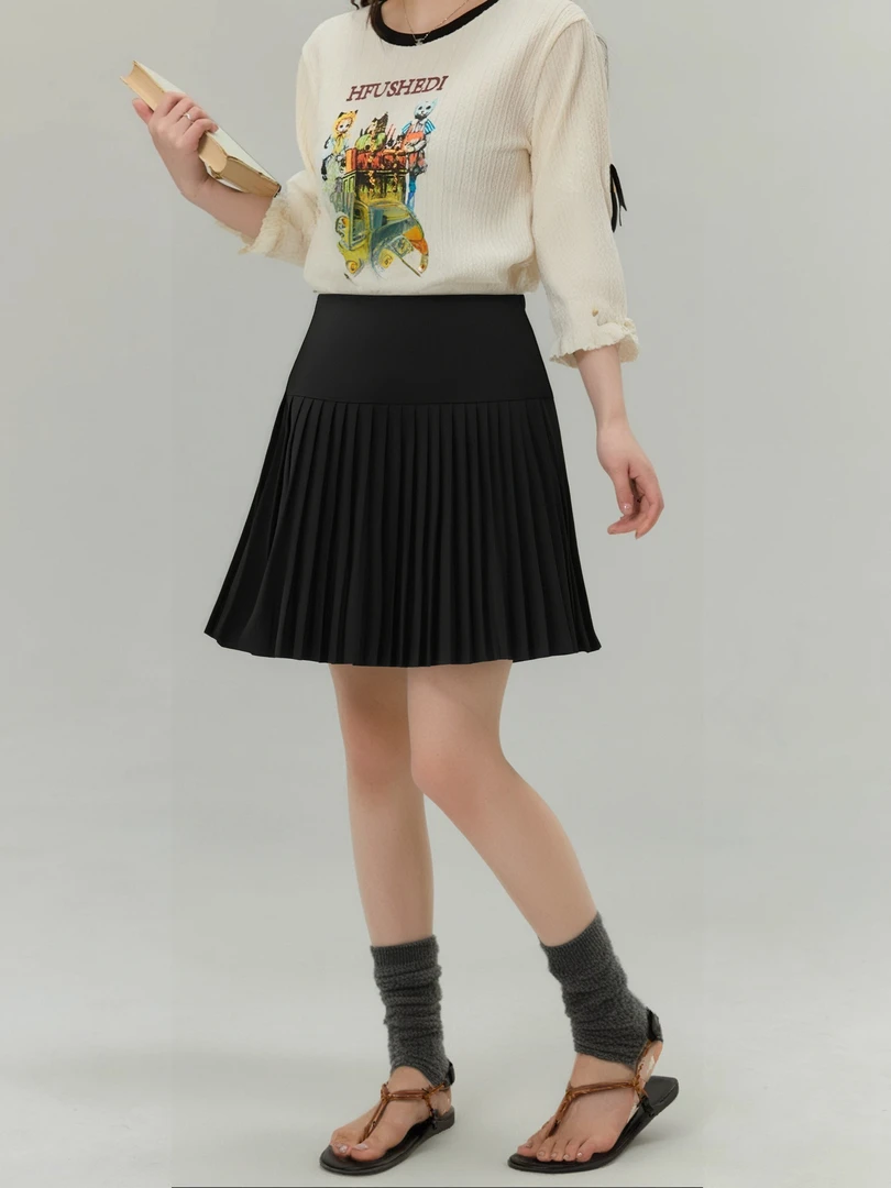 *大码高腰显瘦半裙学院风百褶裙2025春款胖mm宽松遮胯半裙NQ1127