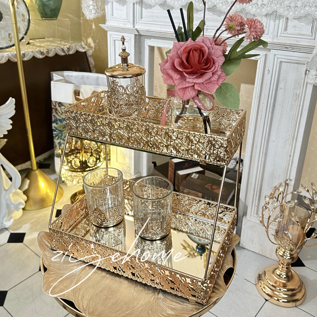 轻奢宫廷风大号双层置物架收纳化妆桌桌面玄关收纳架大号摆件