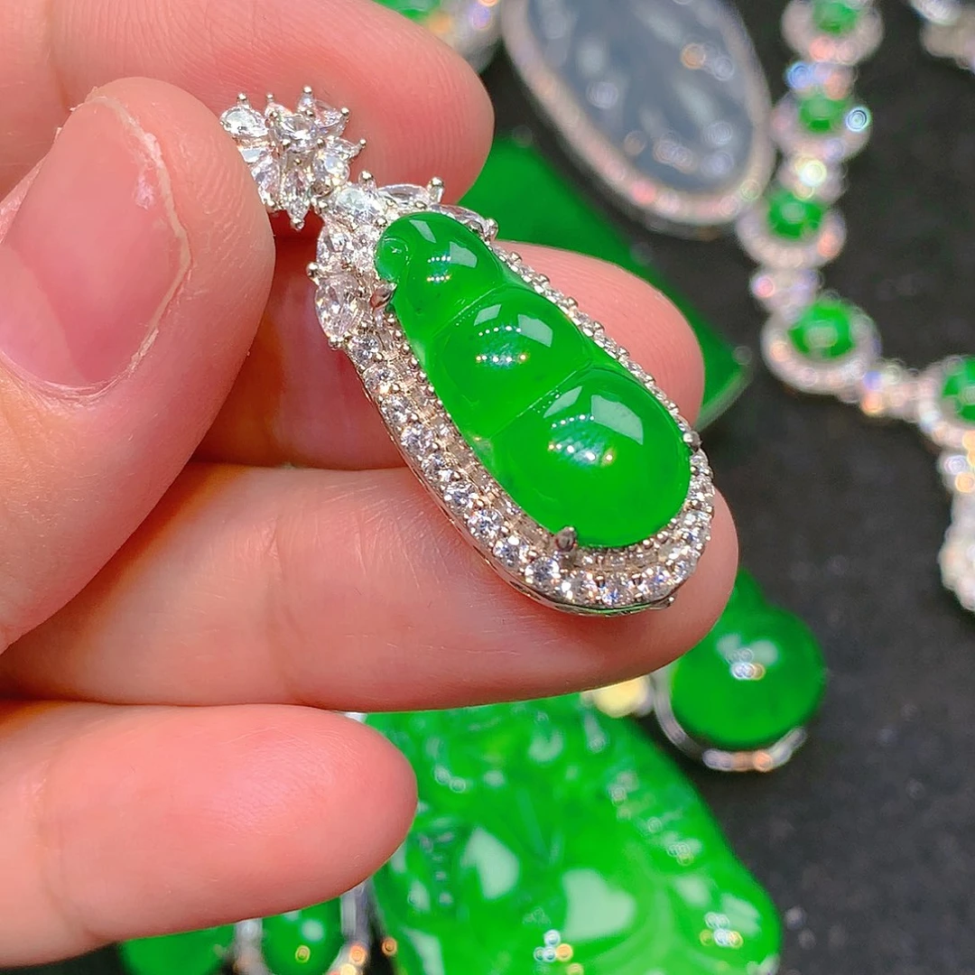 吊坠(不含链)银S925镶嵌翡翠翡翠