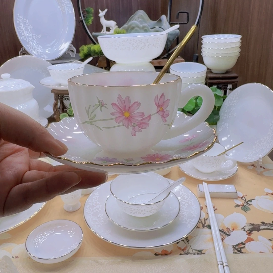 瓷幸福花语咖啡杯两套