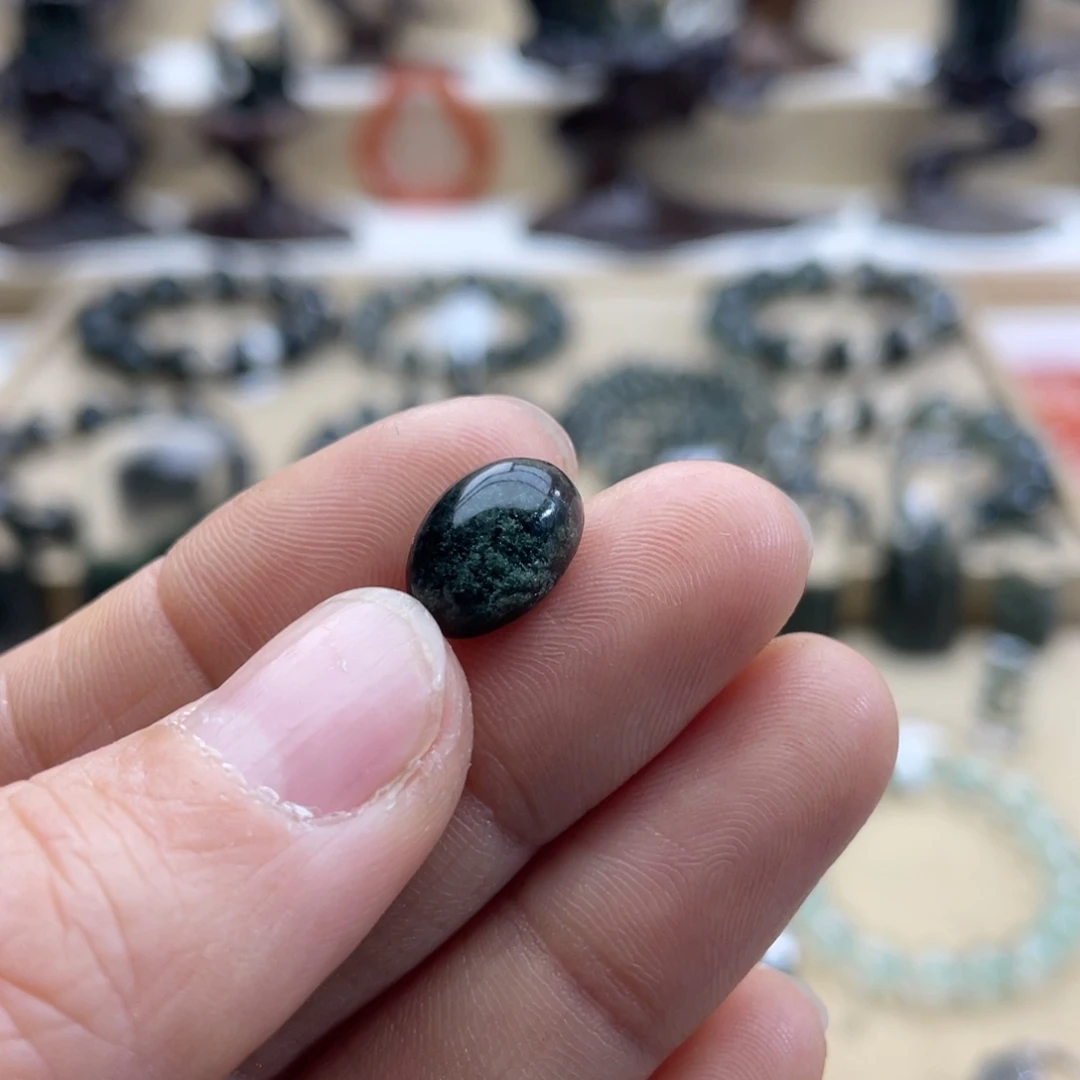 水晶戒指银S925镶嵌K****）绿幽灵蛋面戒指定制不退换