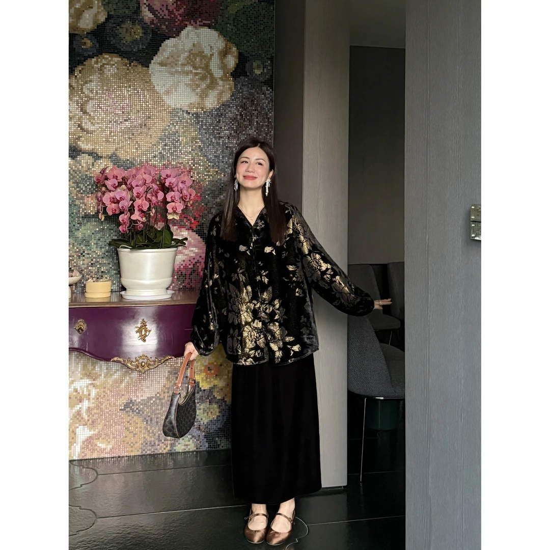 静墨华英【暗金玫瑰】桑蚕丝丝绒衬衣