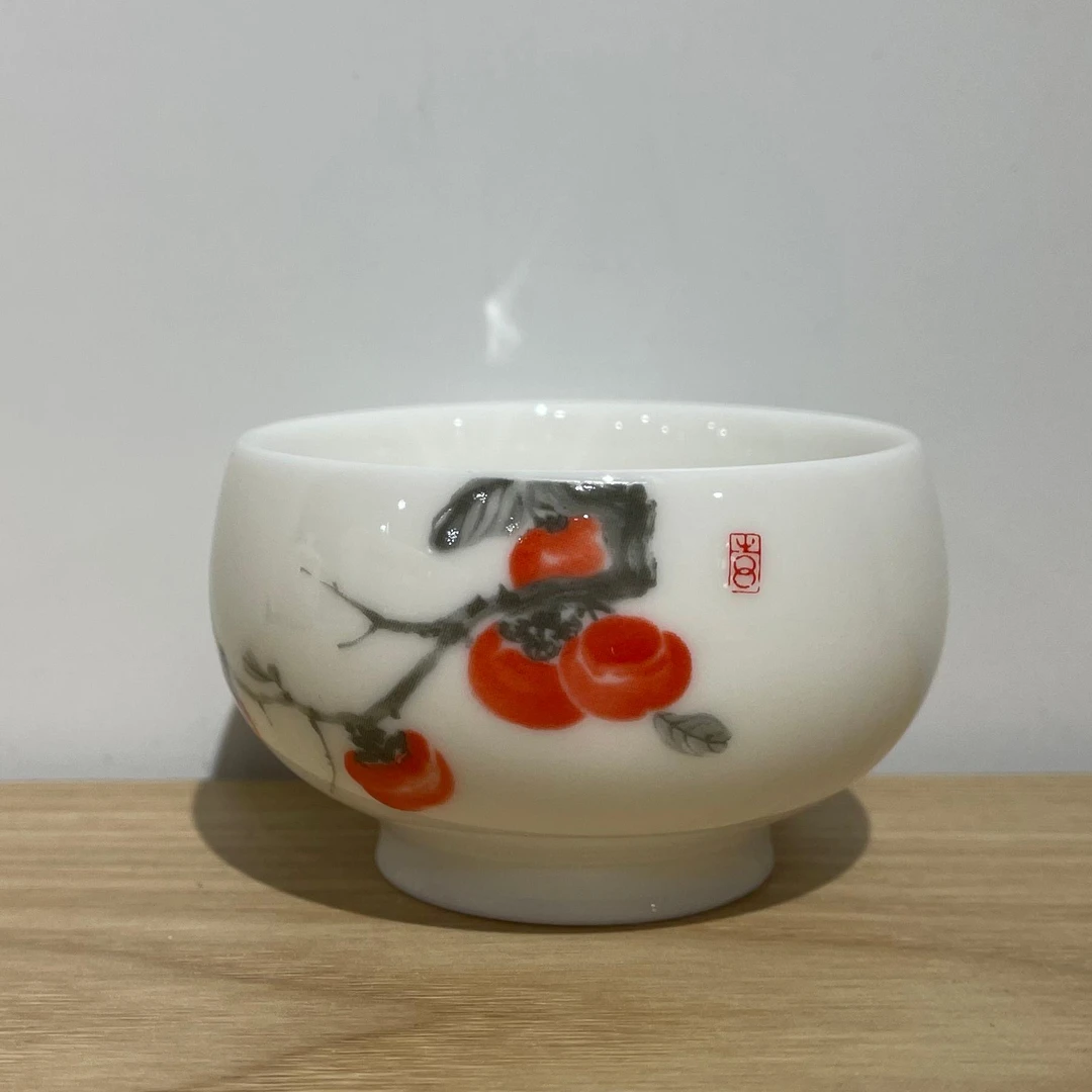 吾游茶器【大号】柿柿如意高足主人杯陶瓷茶杯茶盏