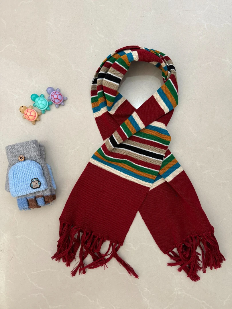 青少年冬季布里亚特蒙古民族高颜值条纹百搭风彩虹色围巾针织时尚