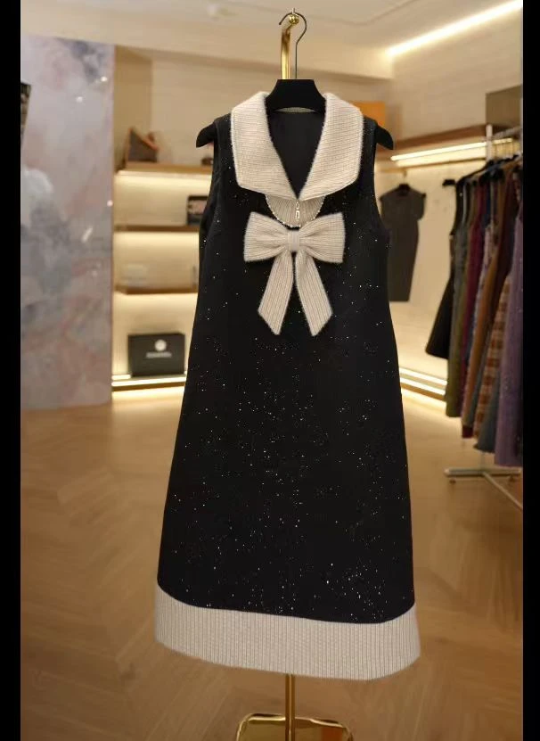 【J】名媛优雅无袖显瘦时尚女收腰轻奢秋冬高级感连衣裙H253-8072