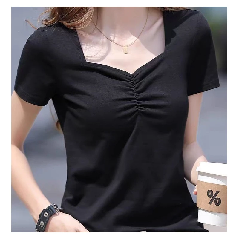 胖MM青岚 45大码夏季显瘦宽松百搭气质T恤洋气小众设计感韩版名媛