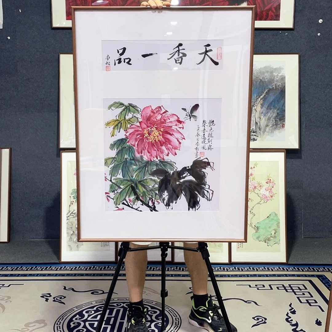国画手绘画作品带框