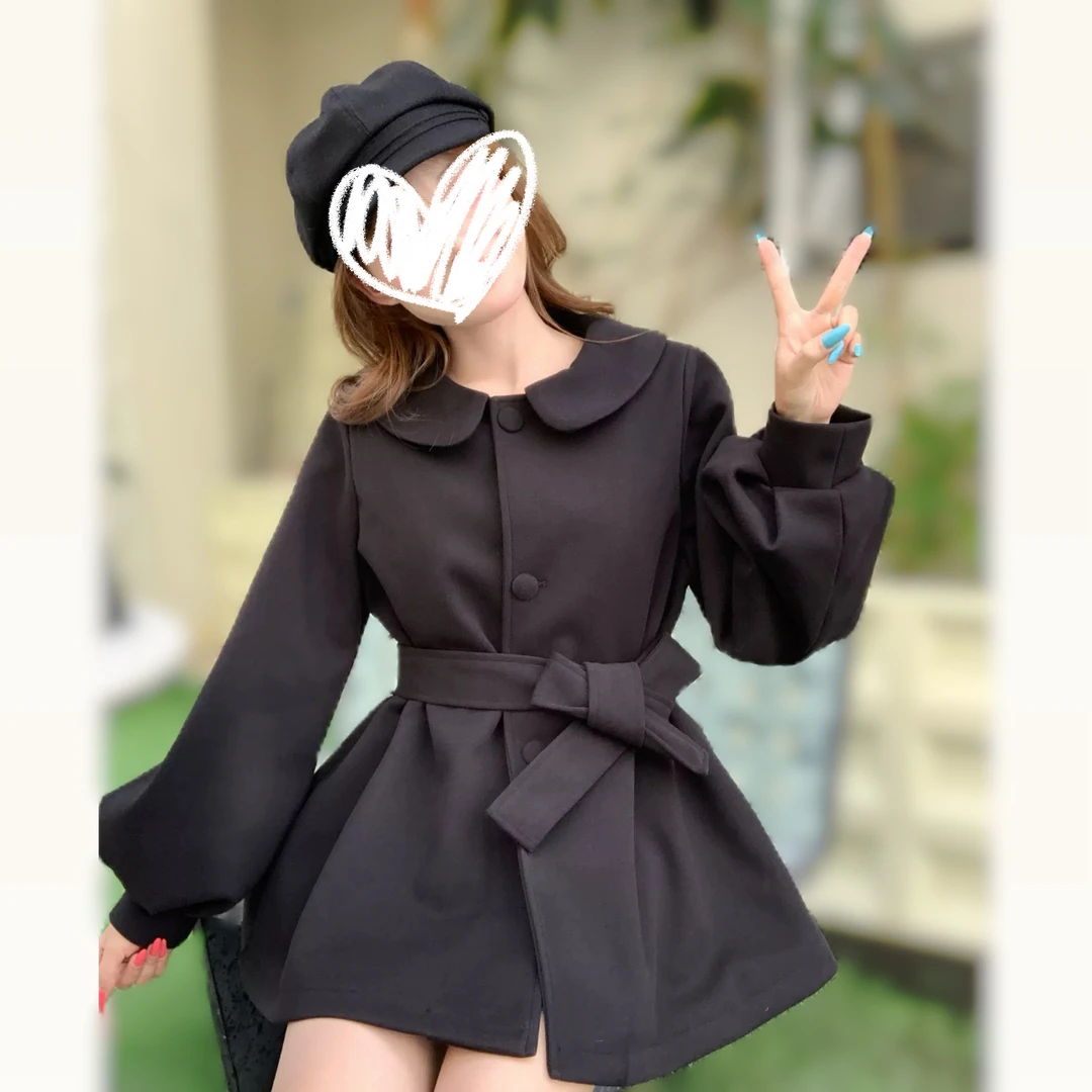 大码胖mm冬季加棉娃娃领毛呢外套女红色休闲灯笼袖短款大衣