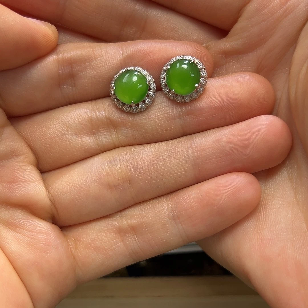 银S925镶嵌和田玉耳饰羊**7