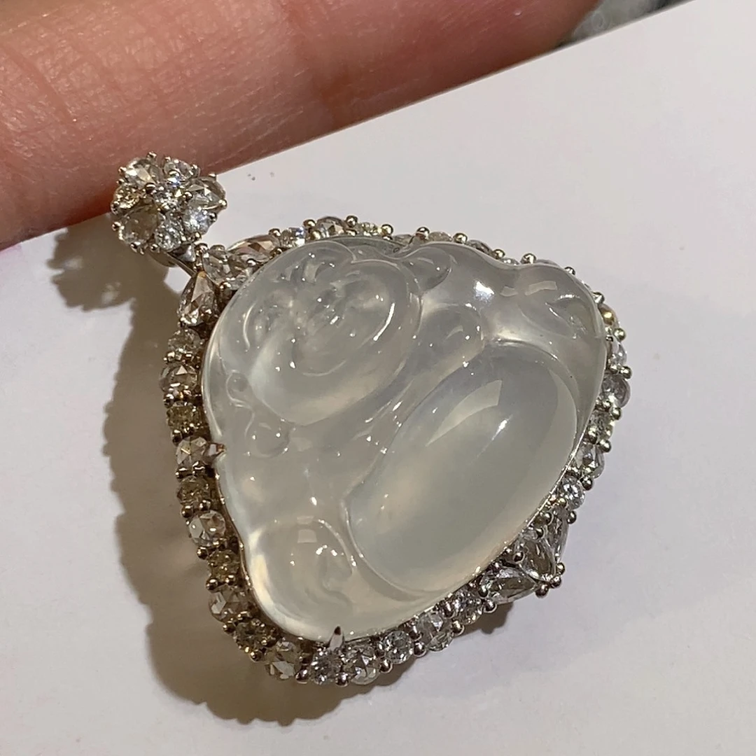 翡翠颈饰18K金镶嵌天然缅甸A货翡翠