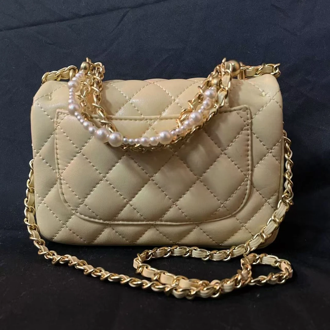 LQ-WITH-QUEEN真皮女包珍珠胖黄色0729