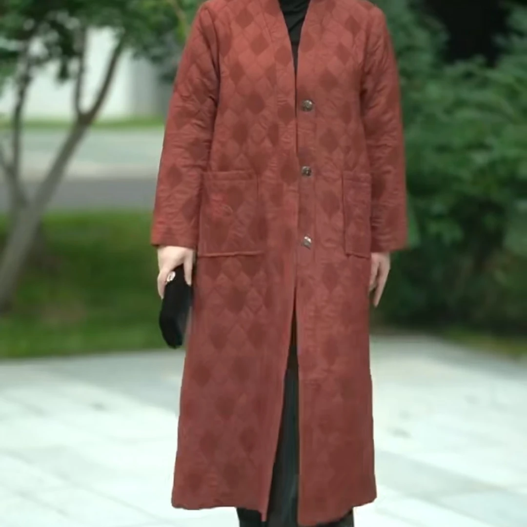 气质宽松大码显瘦复古提花中长款风衣外套女8112