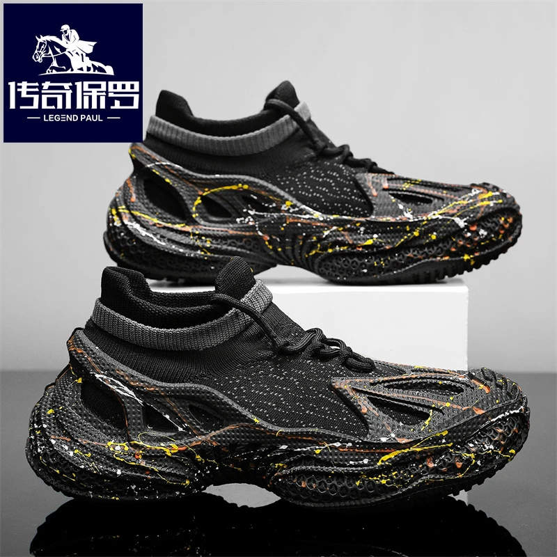 传奇保罗夏季男士跑步网面飞织透气网面鞋防臭百搭时尚休闲鞋