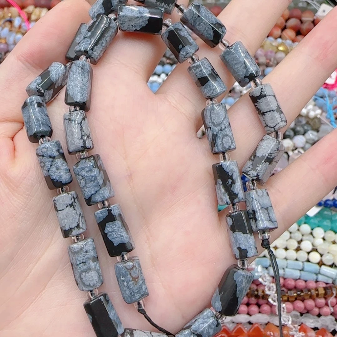 玛瑙/玉髓未镶嵌珠宝半成品雪花石手工管珠一条