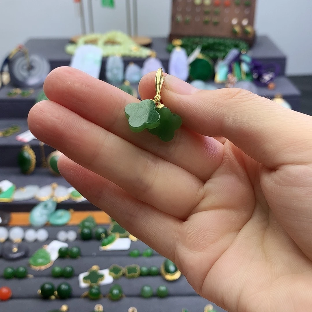 银S925镶嵌和田玉耳饰