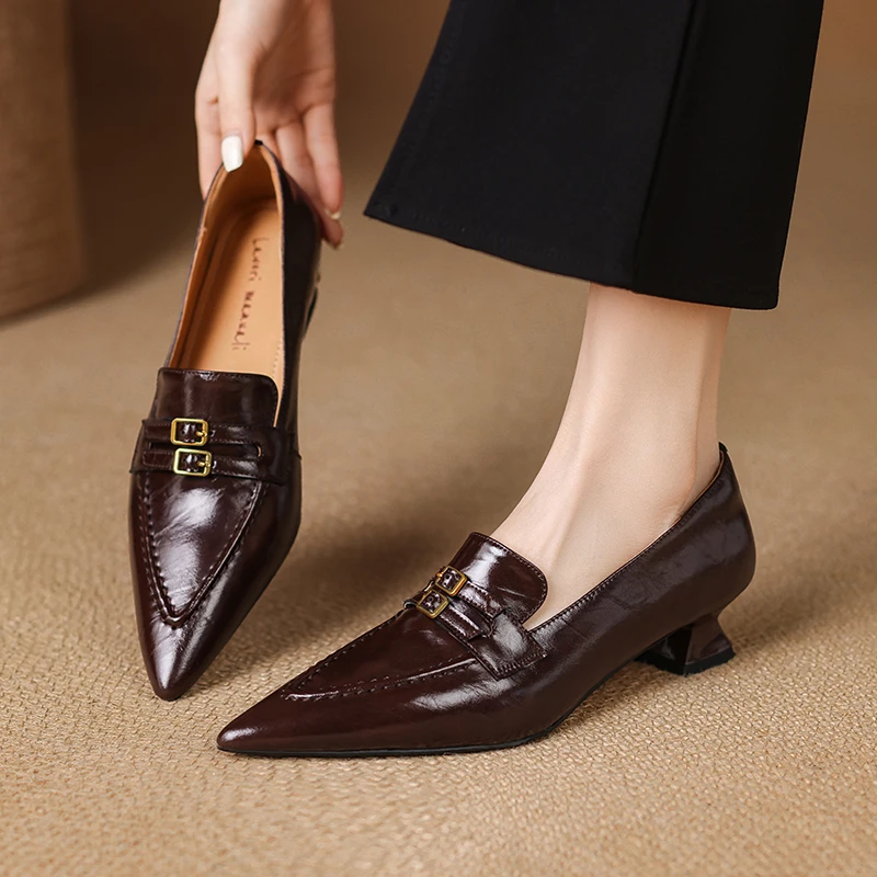 3.5CM韩版时尚简约气质浅口单鞋春季新款尖头粗跟一脚蹬中跟女鞋