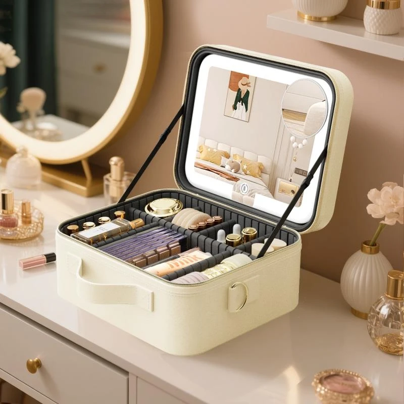 化妆箱化妆包大容量便携女分区LED带镜子化妆品收纳盒手提精致