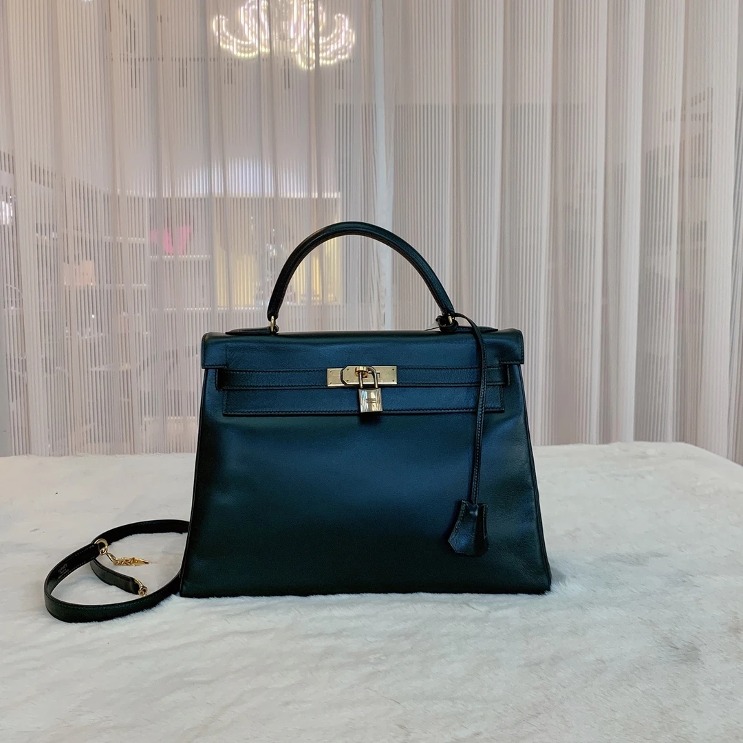 爱马仕墨绿色手提包A958