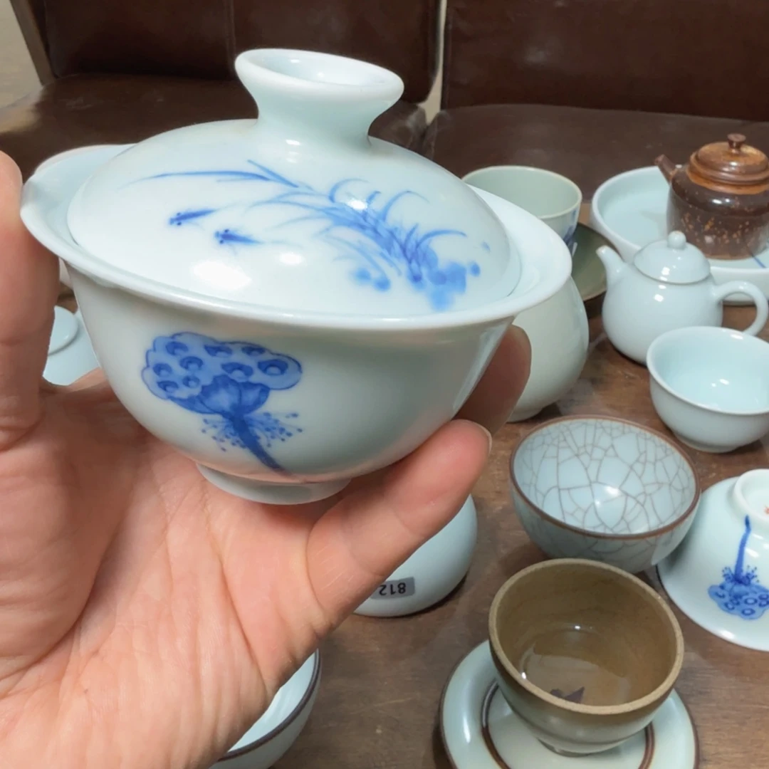 汝窑青花盖碗天真釉色微瑕