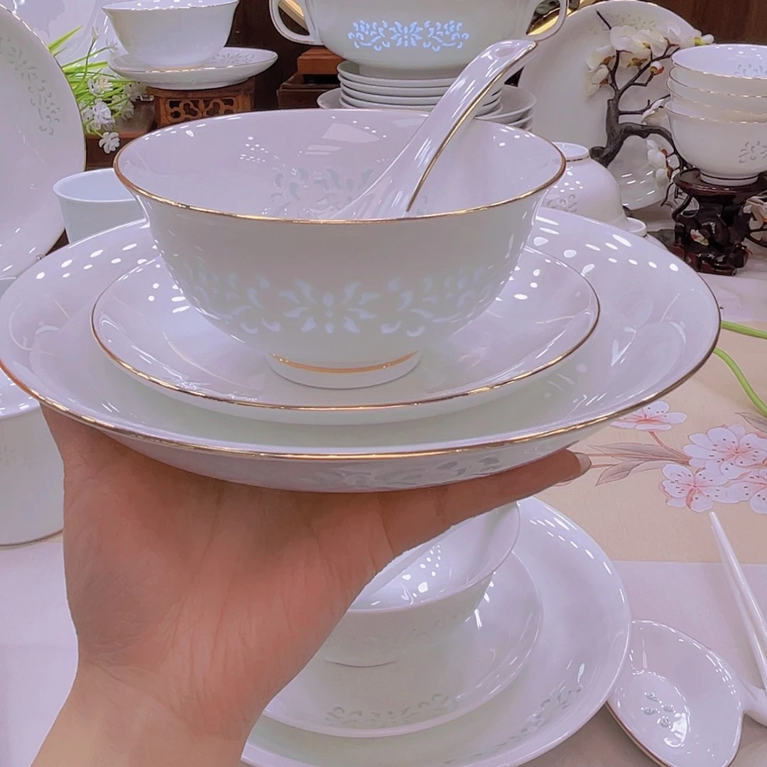 瓷景德镇玲珑瓷柏油套装