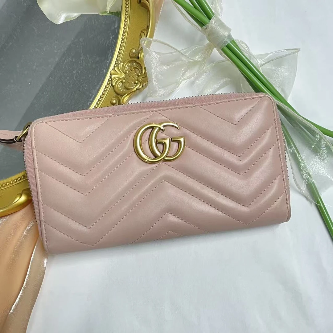 95新 GUCCI/古驰 古驰粉色钱包/95新