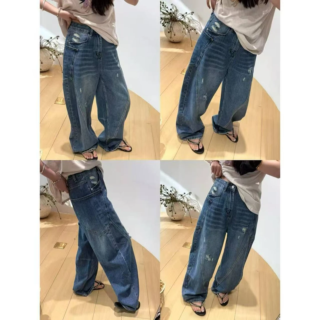 【TOMATO】四季百搭破洞弯刀牛仔裤#11087