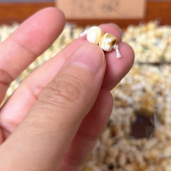 蜜蜡未镶嵌裸石6.9mm一对
