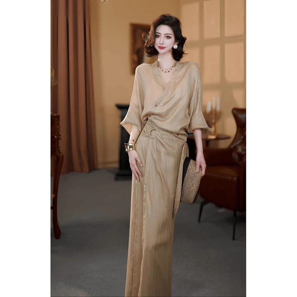 初夏气质名媛高端轻奢高级感女人味上流社会咖色衬衫连衣裙套装女