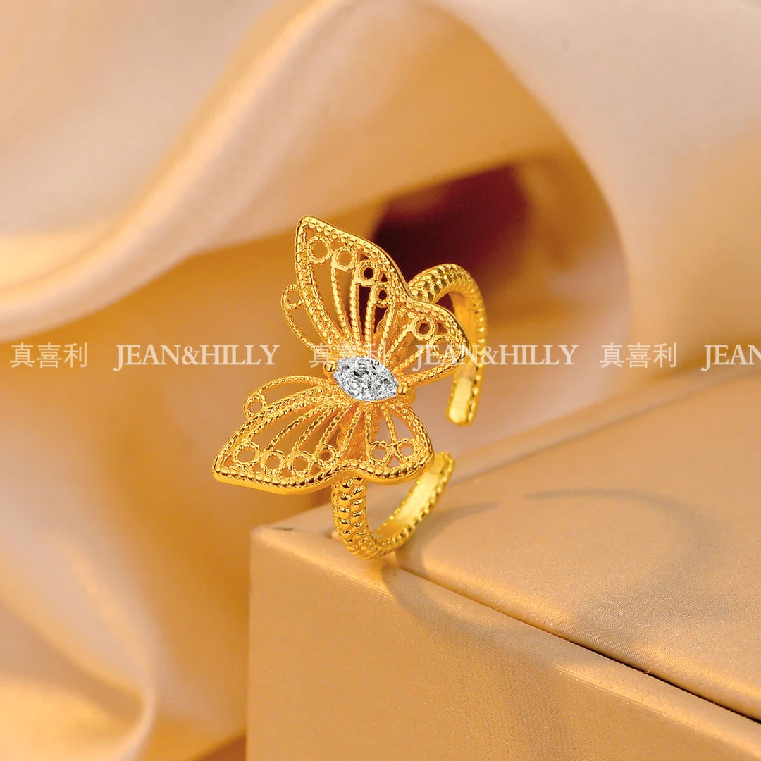 真喜利 【花丝蝴蝶】开口戒 春季新款 时尚气质 简约精致时尚