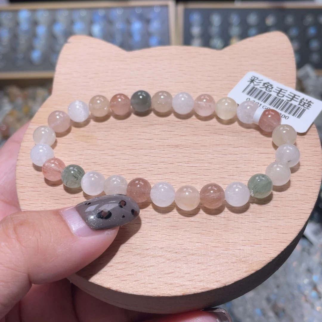 水晶手链未镶嵌彩兔毛手链7mm