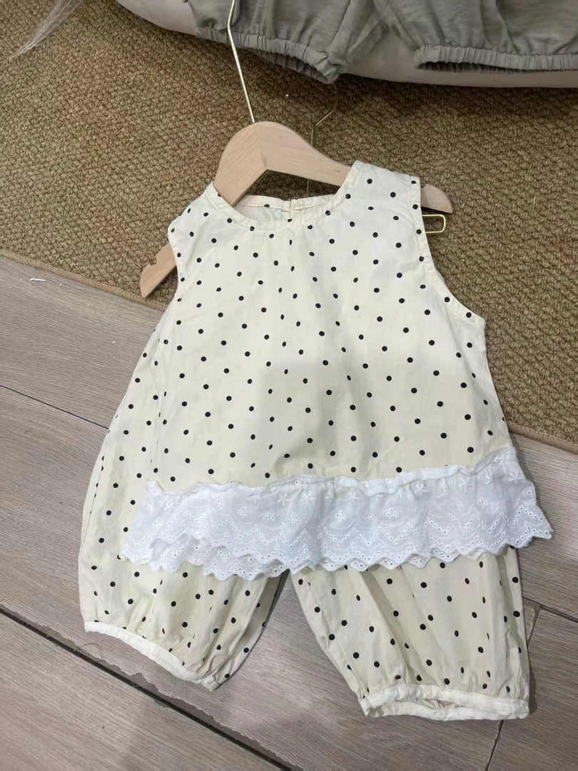 【波点花边无袖套装】新品上新女童韩范炸街套装小女孩洋气套装夏装