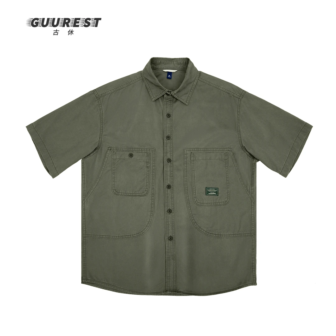 古休100%纯棉短袖衬衫薄款夏季时尚百搭休闲宽松男士衬衣Z943