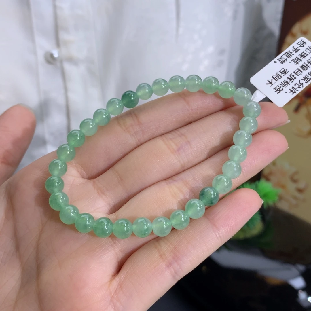 翡翠未镶嵌手串卡6.0冰润胶晴飘花