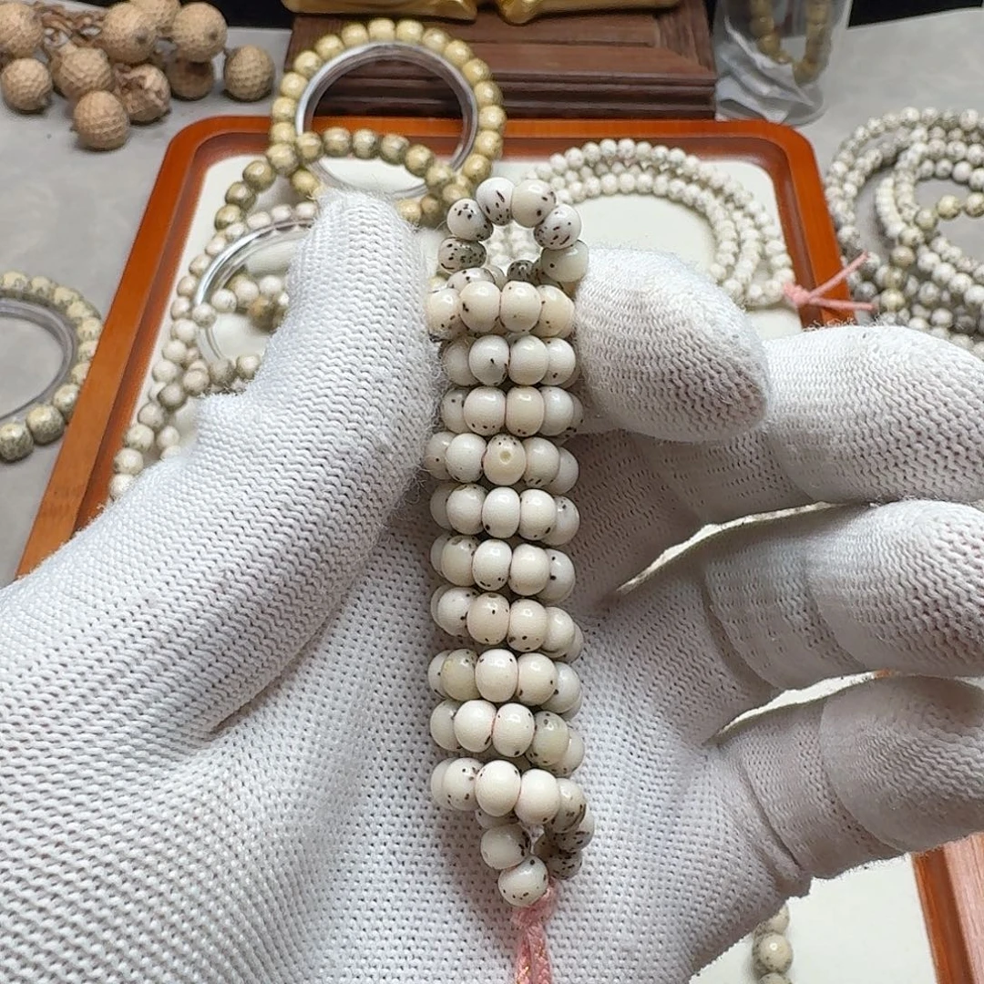星月菩提手串石玉料6蒜瓣大肠糯冰料通体留白小细星多圈