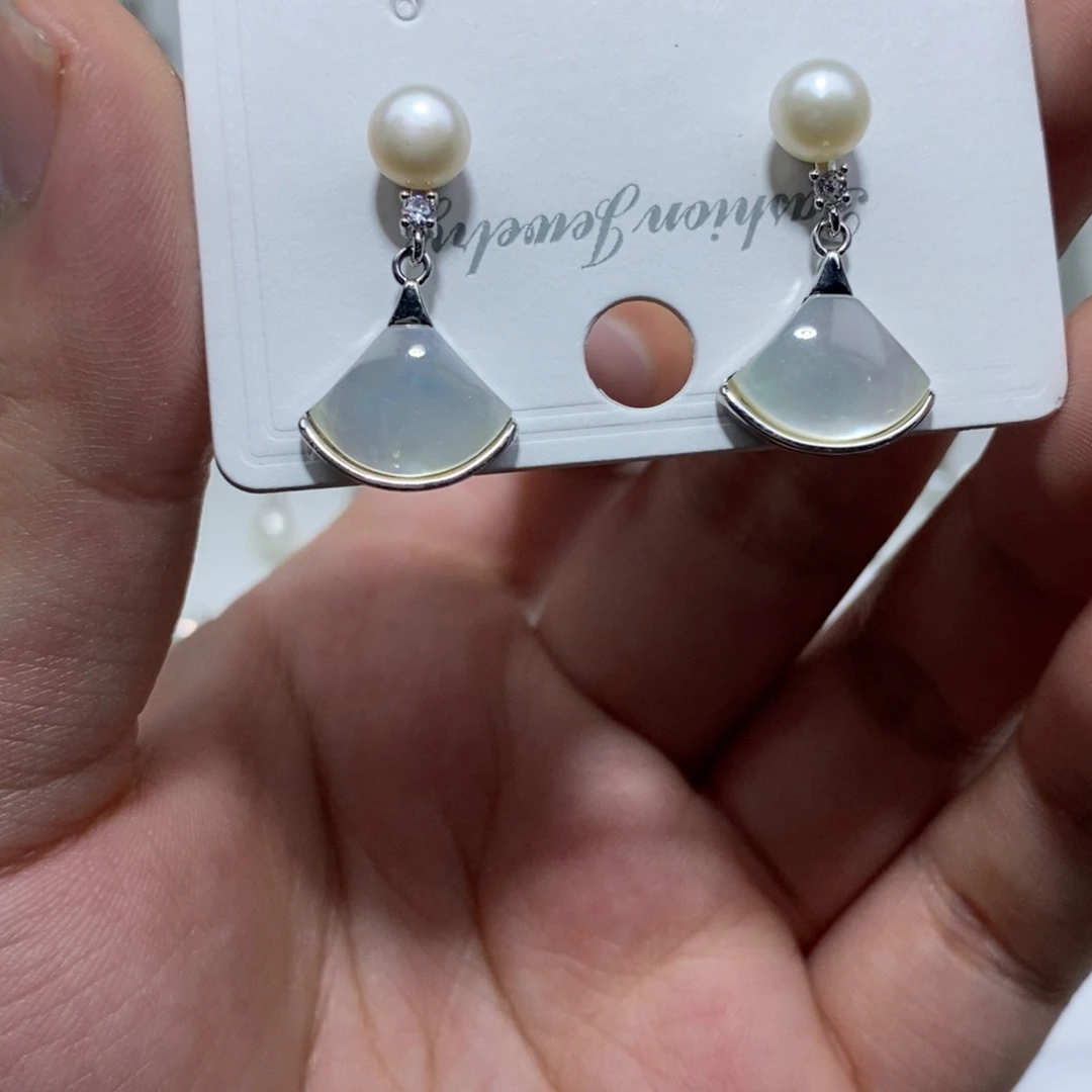 耳饰银S925镶嵌淡水珍珠