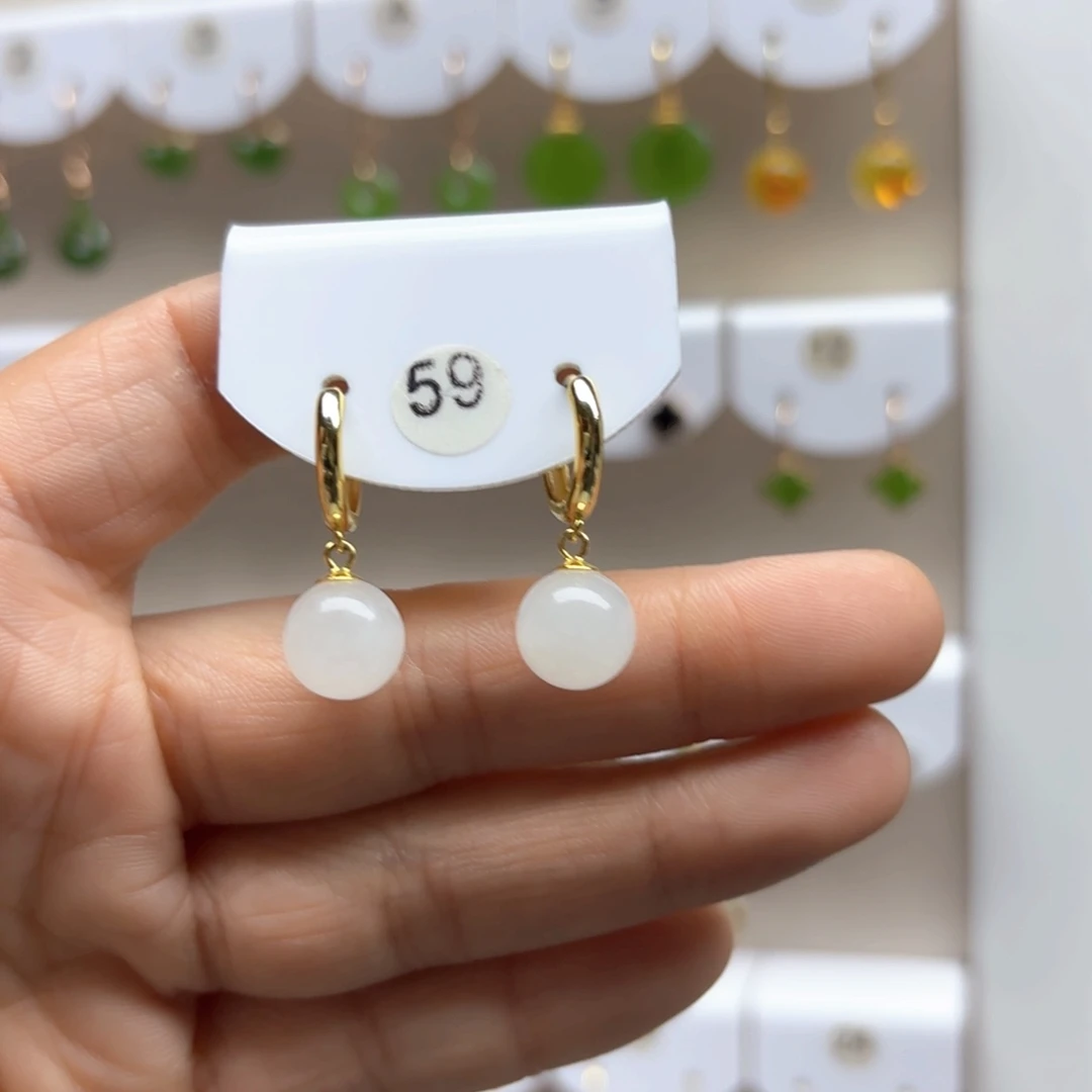 和田玉耳饰银S925镶嵌