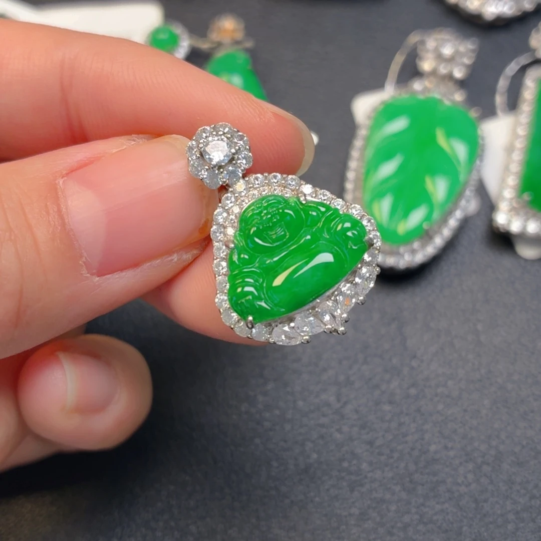 翡翠银S925镶嵌吊坠(不含链)