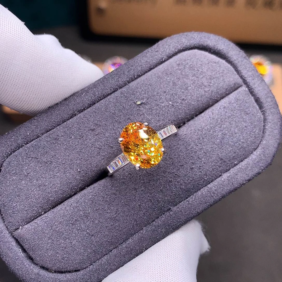 黄色碧玺戒指银S925镶嵌