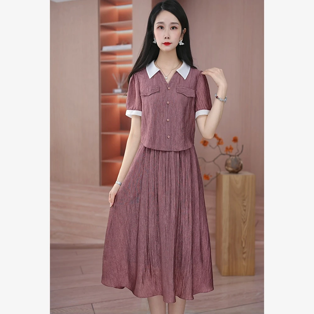 2025夏季时尚气质新款遮肉显瘦洋气中长款假两件连衣裙M-4XL