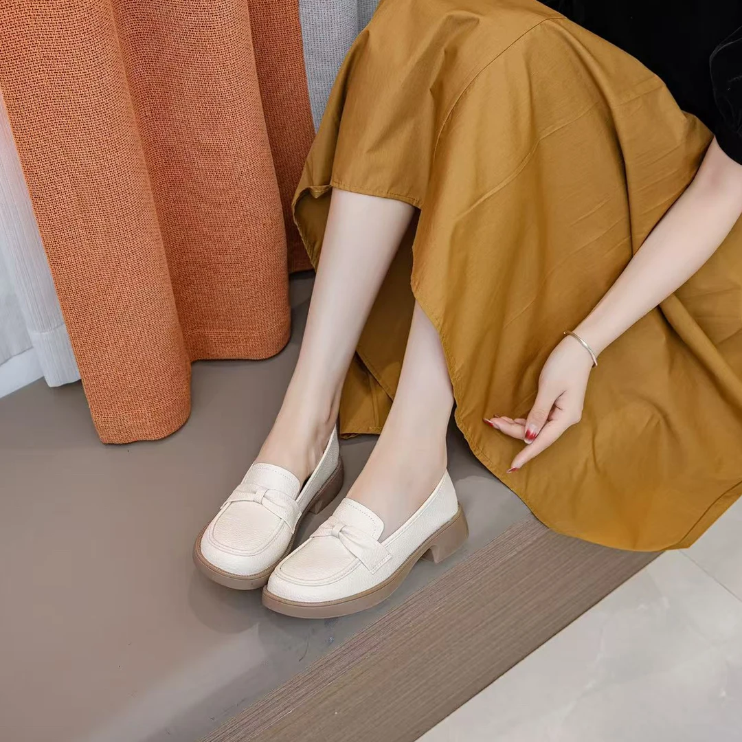 【朵苮品牌】英伦百搭单鞋乐福鞋女厚底乐福鞋新款真软皮1133