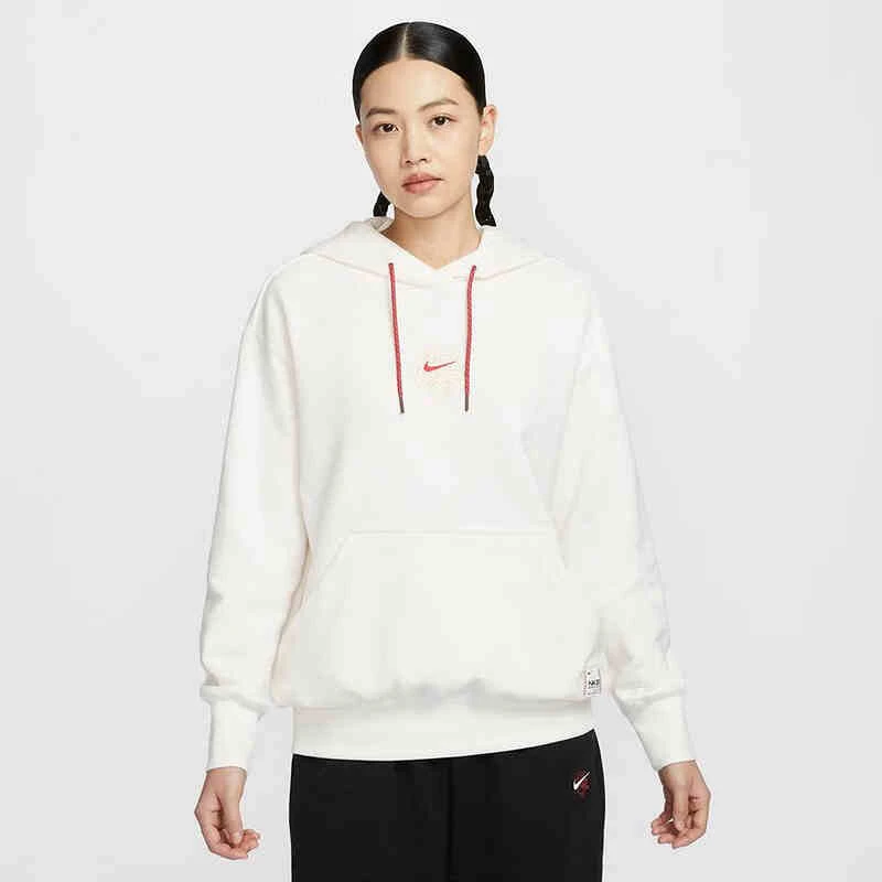 NIKE耐克卫衣女套头衫休闲跑步运动宽松连帽衫白色HV8461133