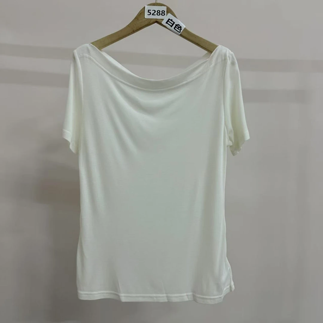 5288号1120#纯色百搭拉肩短袖T