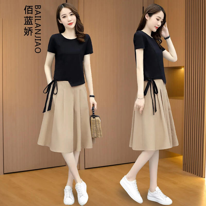 T恤套装裙女2025夏季新款时尚气质高端宽松显瘦休闲连衣裙两件套