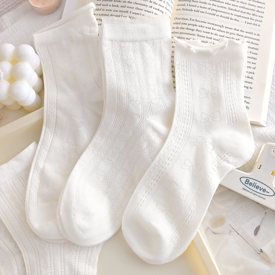 白色袜子女夏季薄款中筒袜棉袜简约学院风袜2025新款爆款无骨袜