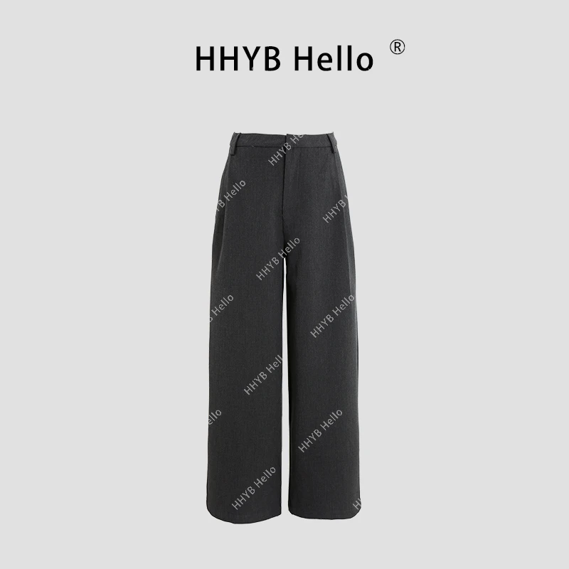 HHYB Hello2025春夏新款纯色宽松西装休闲裤阔腿裤长裤Q254043