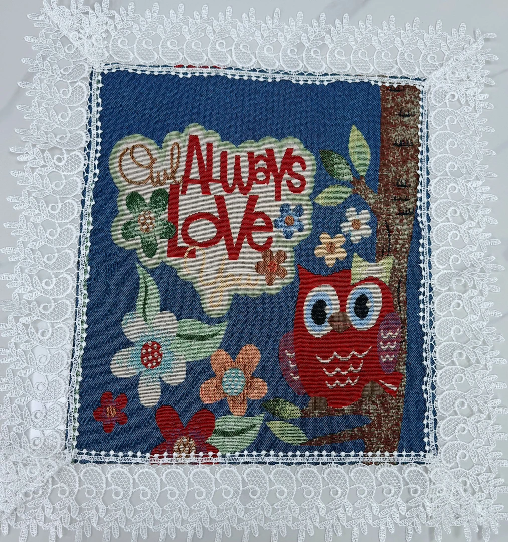 吉祥鸟50*55含花边亚麻面料万能盖巾（发2个）