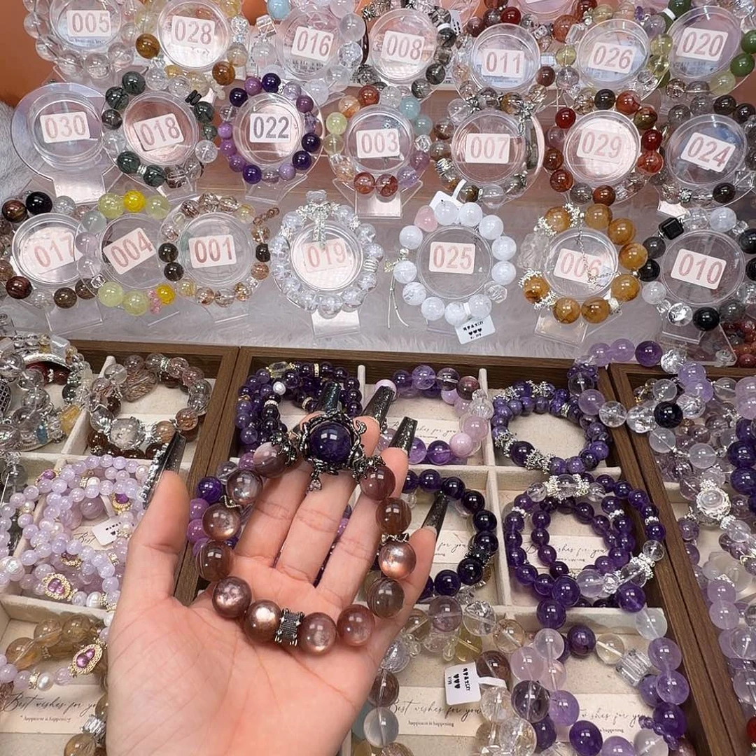 水***猫银S925镶嵌手链烟晶