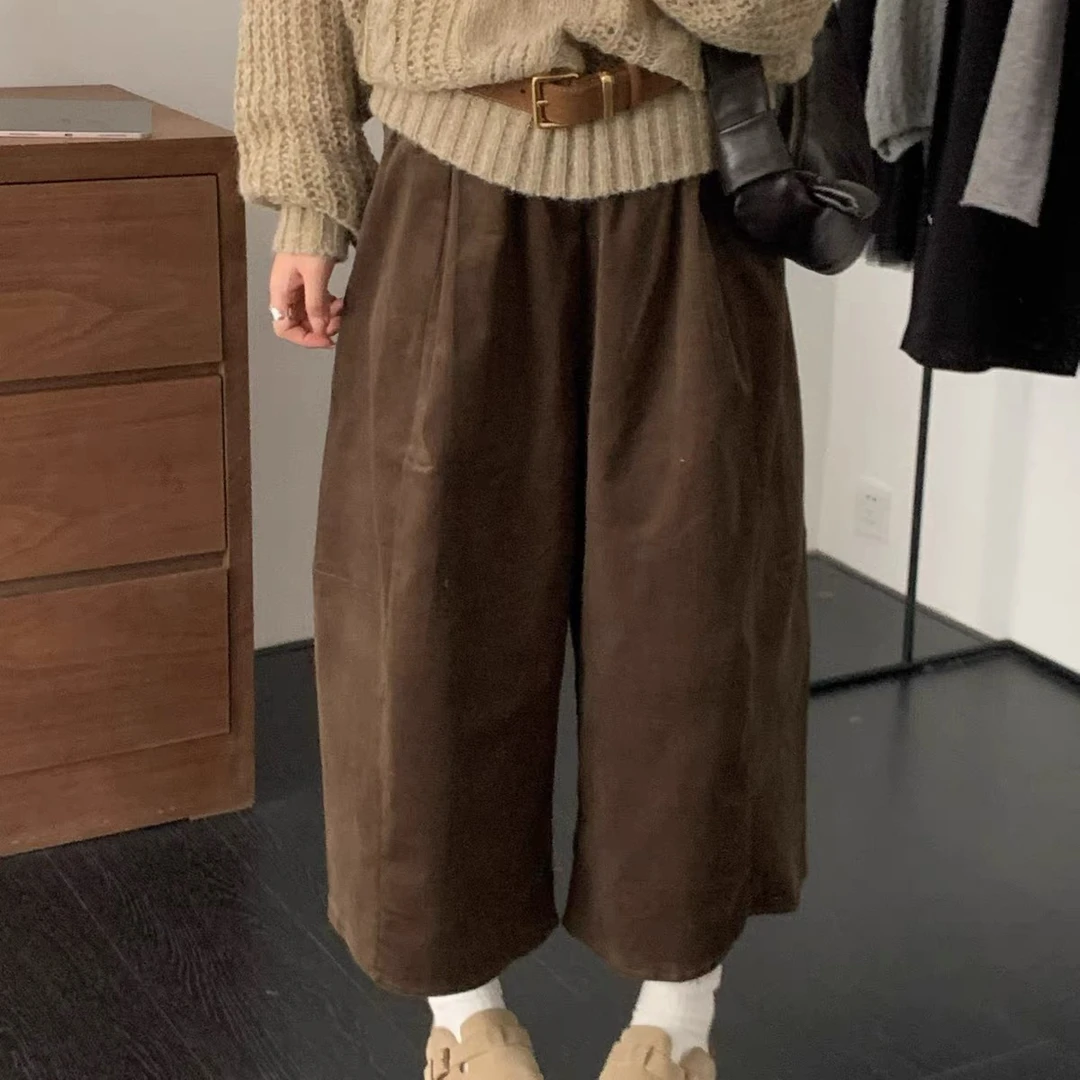 高腰法式慵懒风灯芯绒休闲阔腿裤女春秋百搭显瘦